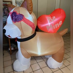 5Ft Valentines Day Inflatable Corgi Dog  Heart Decoration LED Blow up Light Deco